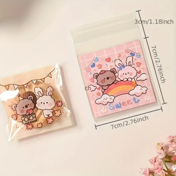 09cf2763-0d25-485e-84ab-8d4c43db90b3.webp 200pcs Cute Kawaii Rabbit & Bear Self-Adhesive Treat Bags