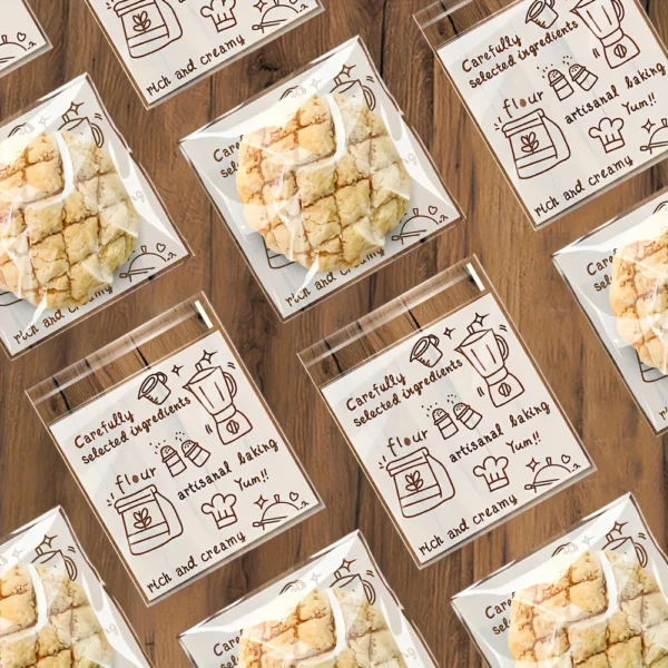 100-Pack Clear Self-Adhesive Plastic Bags for Party Favors