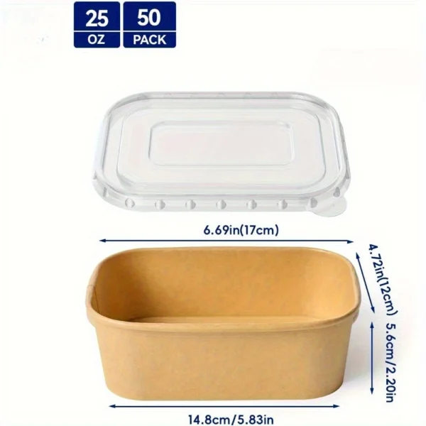 66bf598eab92408f843ea2df53e8d7b8-goods.webp 25oz Kraft Paper Meal Prep Containers with Lids - 25 Pack, Rectangular Disposable Food Bowls