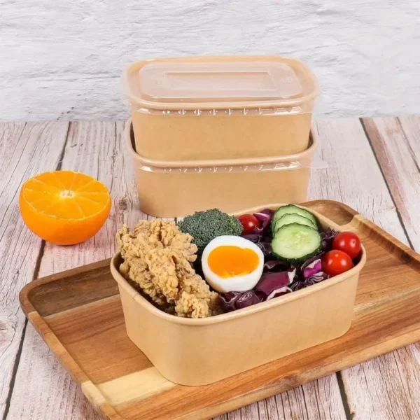 83f8811f494046a2aac0a261d487075a-goods.webp 25oz Kraft Paper Meal Prep Containers with Lids - 25 Pack, Rectangular Disposable Food Bowls