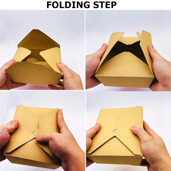 10pcs Kraft Brown Paper Food Containers - Microwave-Safe Square Lunch Boxes for Takeout