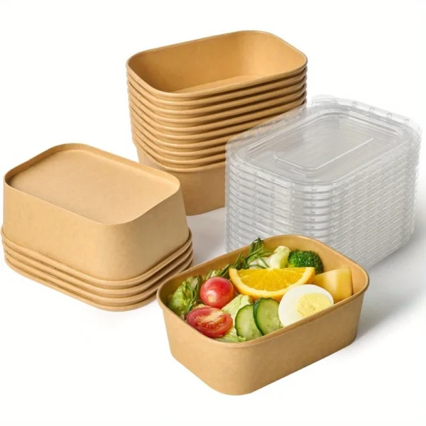 f3d9815c3198460c8c9d13d716729091-goods.webp 25oz Kraft Paper Meal Prep Containers with Lids - 25 Pack, Rectangular Disposable Food Bowls