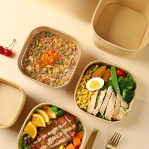 12pcs Kraft Lunch Boxes – Square, Leak-Proof Takeout Container